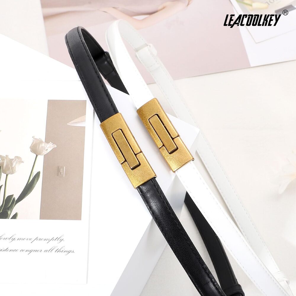 2387 2 Pack Women Skinny Leather Belts Ladies Vintage Gold Buckle Thin - Picture 6 of 6